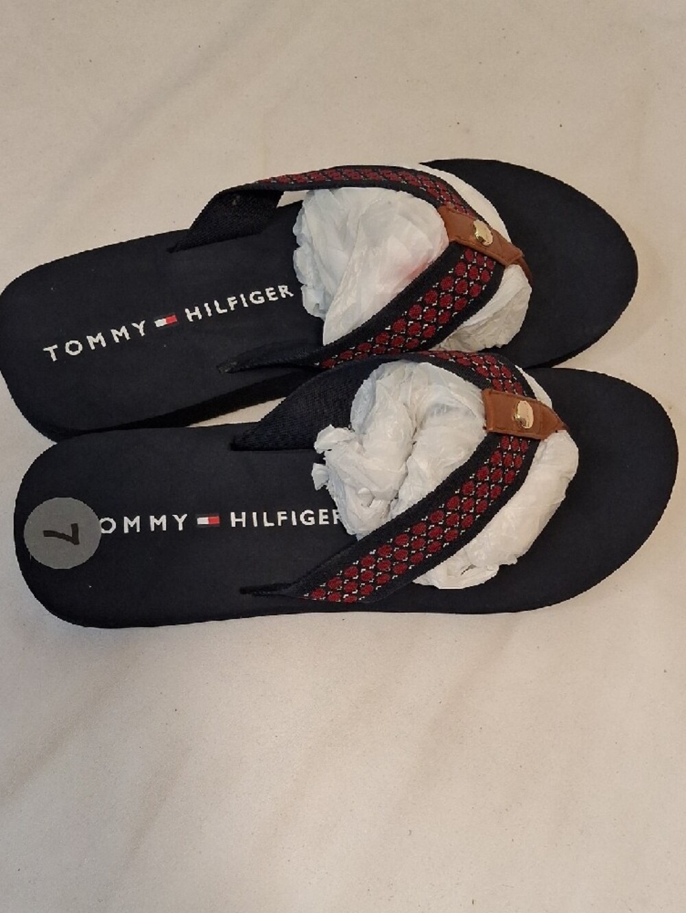 Tommy Hilfiger Navy Red Logo Strap Ladies Flip Flop New Without Tags. - Picture 2 of 7